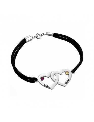 Bracelet avec médailles double coeurs argent avec prénoms