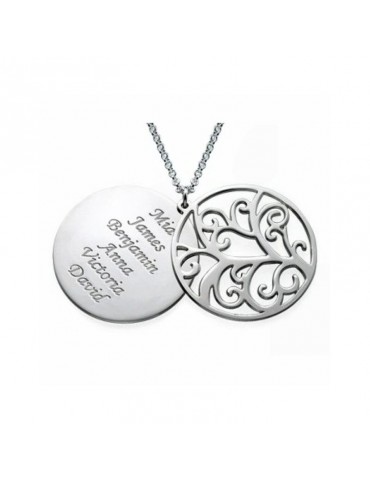 Collier argent double pendentif arbre de vie et prénoms