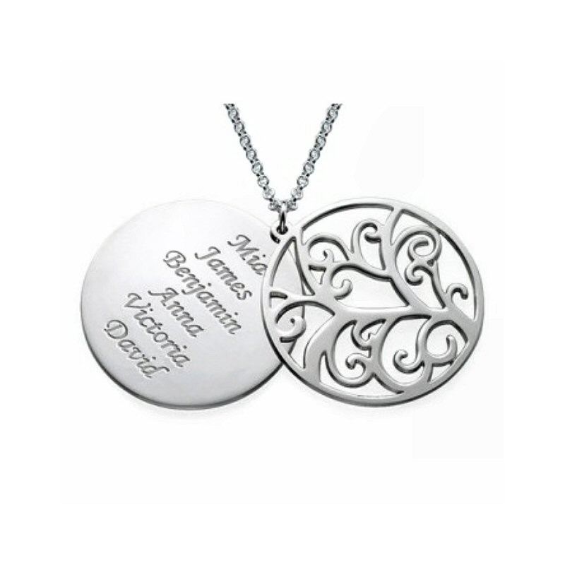 Collier argent double pendentif arbre de vie et prénoms