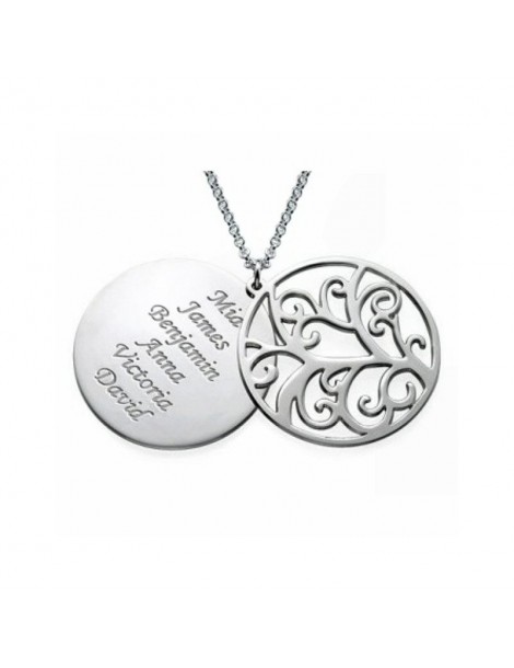 Collier argent double pendentif arbre de vie et prénoms