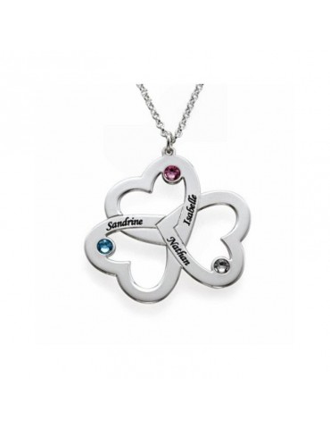 Pendentif trois coeurs argent avec pierres de naissance