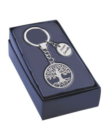 Porte clés arbre de vie personnalisé avec une gravure présenté dans sa boîte cadeau
