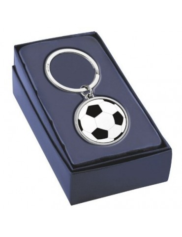 Porte clés ballon de football personnalisé avec une gravure présenté dans sa boîte cadeau