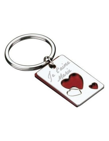 Porte clés rectangle coeur personnalisé avec une gravure