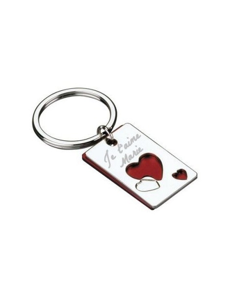 Porte clés rectangle coeur personnalisé avec une gravure