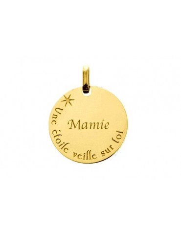 Pendentif rond or 9 carats "Une étoile veille sur toi"