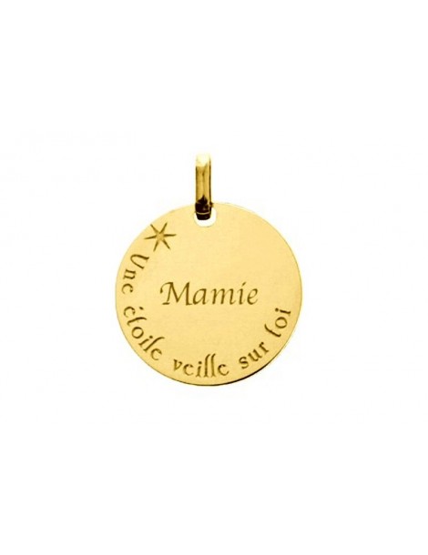 Pendentif rond or 9 carats "Une étoile veille sur toi"