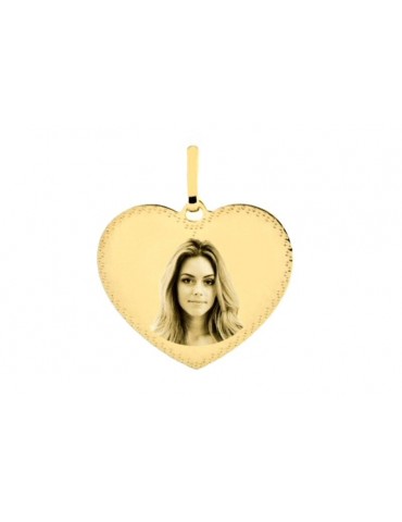 Pendentif cœur en or 18 carats bordure pointillé gravé avec une photo