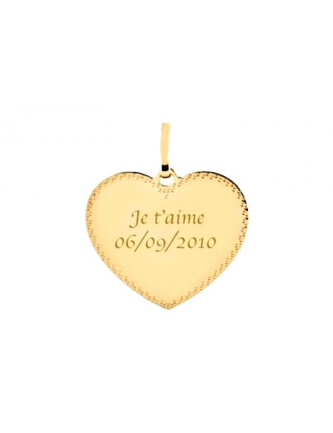 Pendentif cœur en or 18 carats bordure pointillé gravé avec un texte